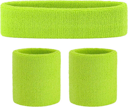 Sweatband Set Sports Headband Wristband Set Sweatbands Terry Cloth Wristband Wrist Sweatband Headbands Moisture Wicking Sweat Absorbing Head Band