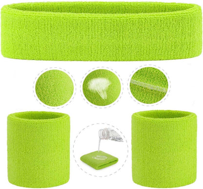 Sweatband Set Sports Headband Wristband Set Sweatbands Terry Cloth Wristband Wrist Sweatband Headbands Moisture Wicking Sweat Absorbing Head Band