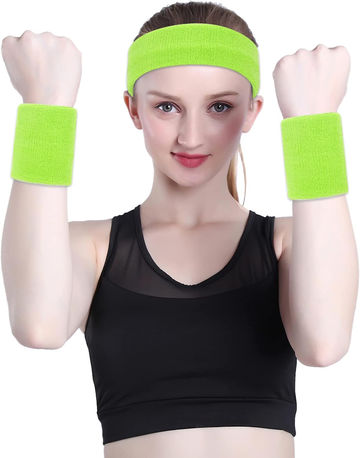 Sweatband Set Sports Headband Wristband Set Sweatbands Terry Cloth Wristband Wrist Sweatband Headbands Moisture Wicking Sweat Absorbing Head Band