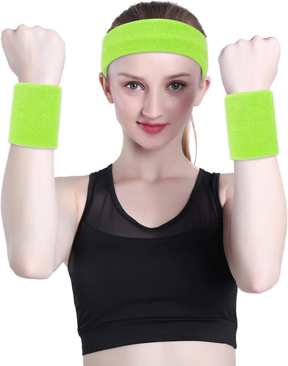 Sweatband Set Sports Headband Wristband Set Sweatbands Terry Cloth Wristband Wrist Sweatband Headbands Moisture Wicking Sweat Absorbing Head Band