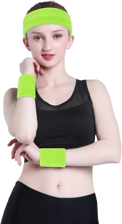 Sweatband Set Sports Headband Wristband Set Sweatbands Terry Cloth Wristband Wrist Sweatband Headbands Moisture Wicking Sweat Absorbing Head Band