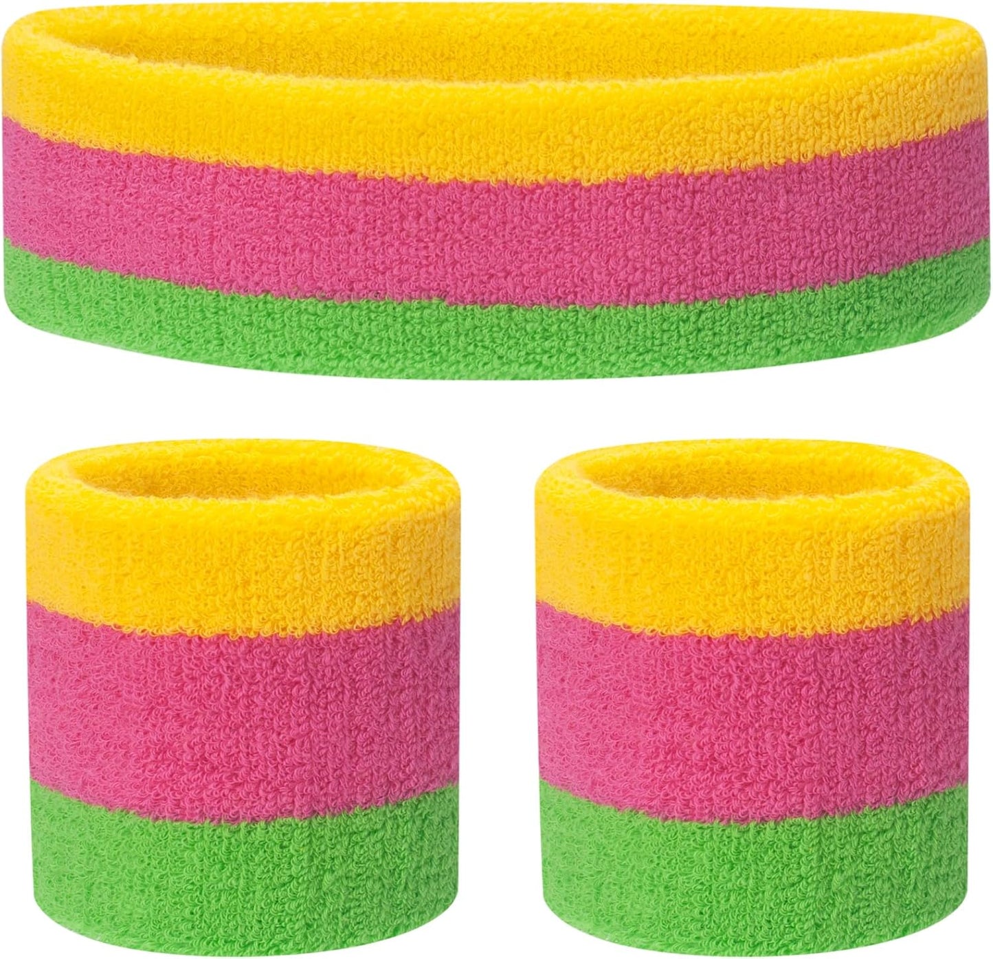 Sweatband Set Sports Headband Wristband Set Sweatbands Terry Cloth Wristband Wrist Sweatband Headbands Moisture Wicking Sweat Absorbing Head Band