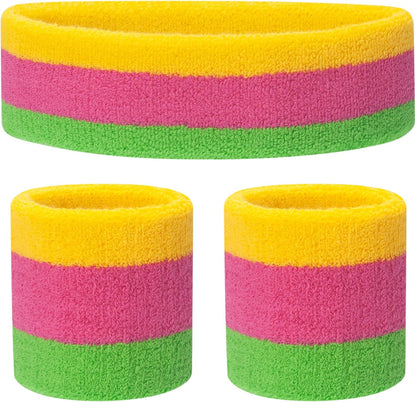 Sweatband Set Sports Headband Wristband Set Sweatbands Terry Cloth Wristband Wrist Sweatband Headbands Moisture Wicking Sweat Absorbing Head Band