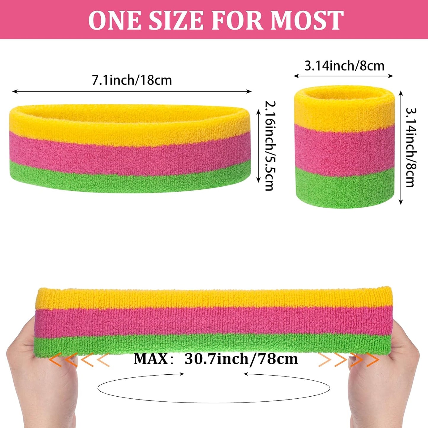 Sweatband Set Sports Headband Wristband Set Sweatbands Terry Cloth Wristband Wrist Sweatband Headbands Moisture Wicking Sweat Absorbing Head Band