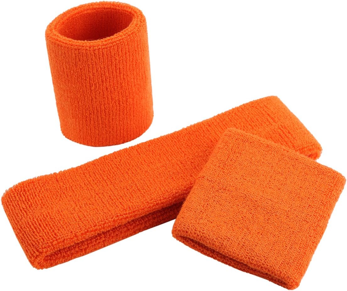 Sweatband Set Sports Headband Wristband Set Sweatbands Terry Cloth Wristband Wrist Sweatband Headbands Moisture Wicking Sweat Absorbing Head Band