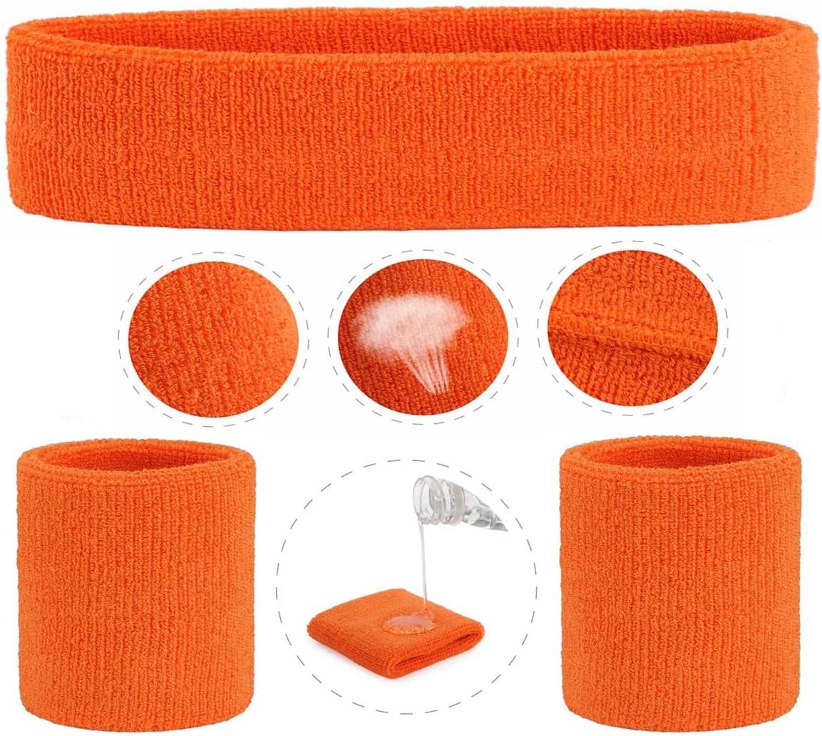 Sweatband Set Sports Headband Wristband Set Sweatbands Terry Cloth Wristband Wrist Sweatband Headbands Moisture Wicking Sweat Absorbing Head Band