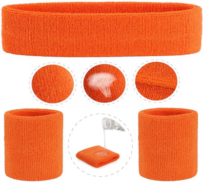 Sweatband Set Sports Headband Wristband Set Sweatbands Terry Cloth Wristband Wrist Sweatband Headbands Moisture Wicking Sweat Absorbing Head Band