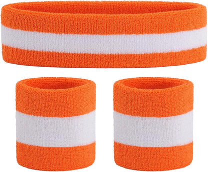 Sweatband Set Sports Headband Wristband Set Sweatbands Terry Cloth Wristband Wrist Sweatband Headbands Moisture Wicking Sweat Absorbing Head Band