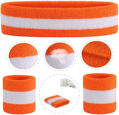 Sweatband Set Sports Headband Wristband Set Sweatbands Terry Cloth Wristband Wrist Sweatband Headbands Moisture Wicking Sweat Absorbing Head Band