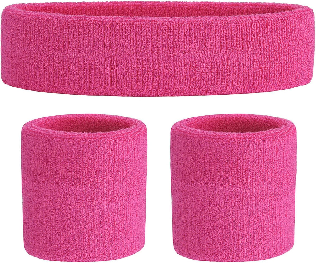 Sweatband Set Sports Headband Wristband Set Sweatbands Terry Cloth Wristband Wrist Sweatband Headbands Moisture Wicking Sweat Absorbing Head Band