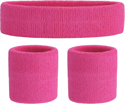 Sweatband Set Sports Headband Wristband Set Sweatbands Terry Cloth Wristband Wrist Sweatband Headbands Moisture Wicking Sweat Absorbing Head Band