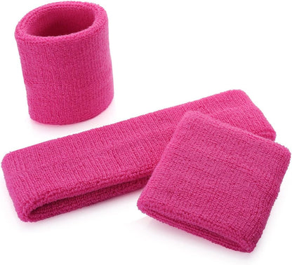 Sweatband Set Sports Headband Wristband Set Sweatbands Terry Cloth Wristband Wrist Sweatband Headbands Moisture Wicking Sweat Absorbing Head Band