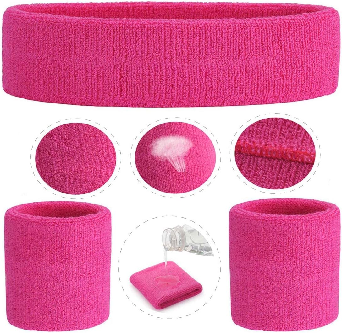 Sweatband Set Sports Headband Wristband Set Sweatbands Terry Cloth Wristband Wrist Sweatband Headbands Moisture Wicking Sweat Absorbing Head Band