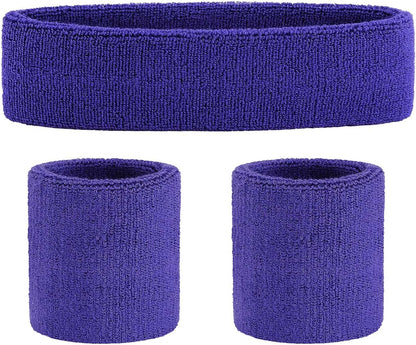 Sweatband Set Sports Headband Wristband Set Sweatbands Terry Cloth Wristband Wrist Sweatband Headbands Moisture Wicking Sweat Absorbing Head Band