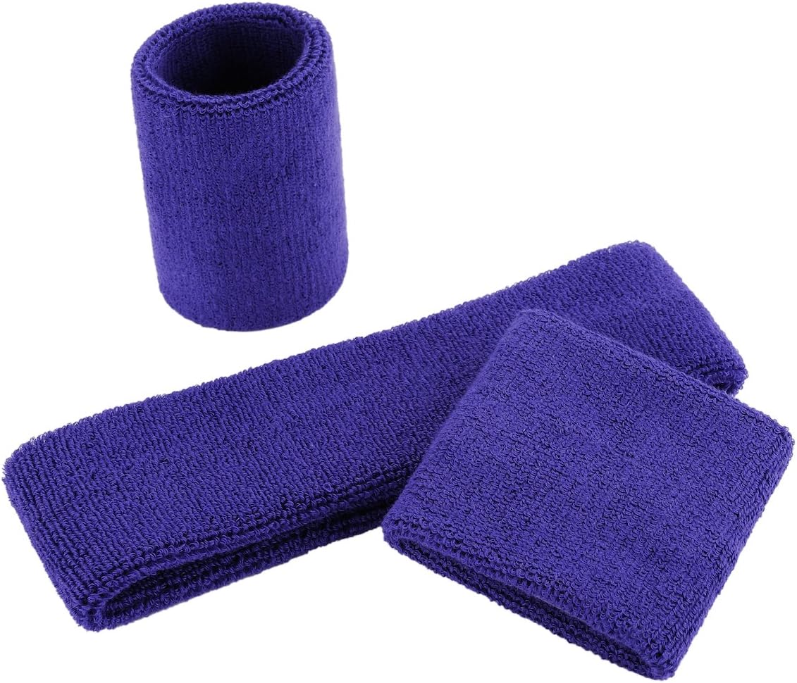 Sweatband Set Sports Headband Wristband Set Sweatbands Terry Cloth Wristband Wrist Sweatband Headbands Moisture Wicking Sweat Absorbing Head Band