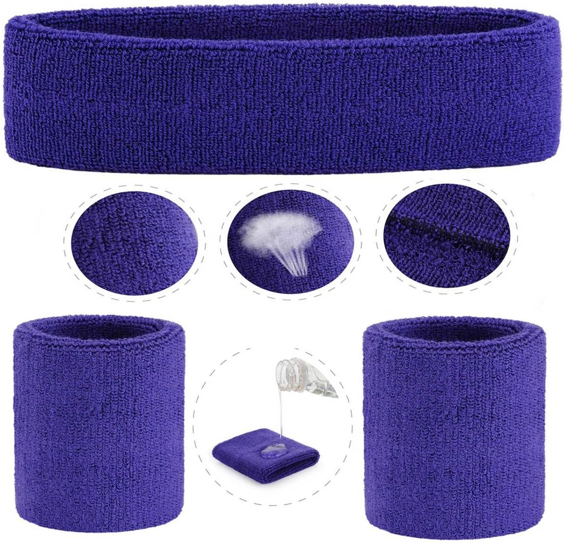 Sweatband Set Sports Headband Wristband Set Sweatbands Terry Cloth Wristband Wrist Sweatband Headbands Moisture Wicking Sweat Absorbing Head Band