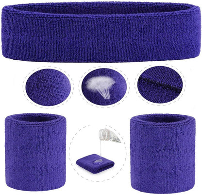 Sweatband Set Sports Headband Wristband Set Sweatbands Terry Cloth Wristband Wrist Sweatband Headbands Moisture Wicking Sweat Absorbing Head Band