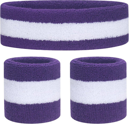 Sweatband Set Sports Headband Wristband Set Sweatbands Terry Cloth Wristband Wrist Sweatband Headbands Moisture Wicking Sweat Absorbing Head Band