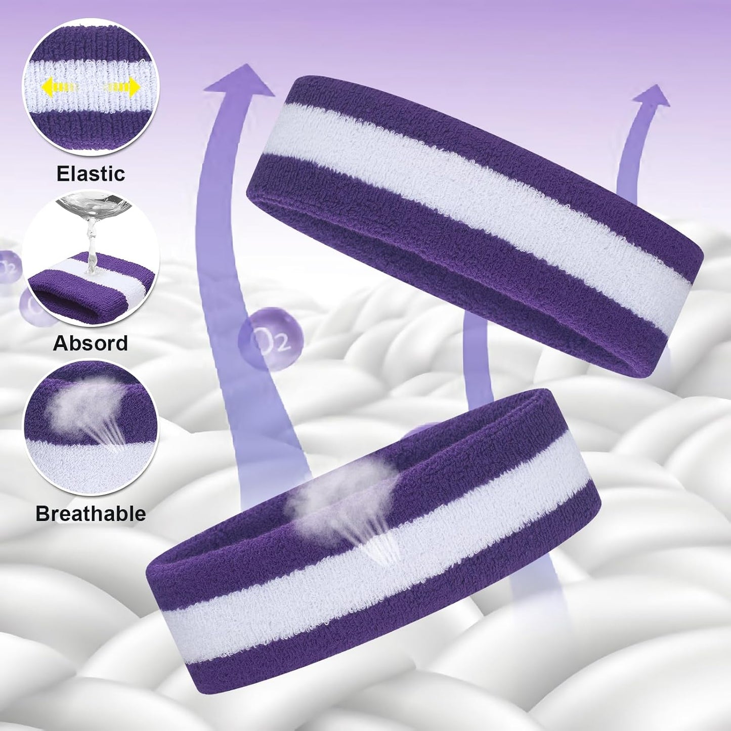 Sweatband Set Sports Headband Wristband Set Sweatbands Terry Cloth Wristband Wrist Sweatband Headbands Moisture Wicking Sweat Absorbing Head Band
