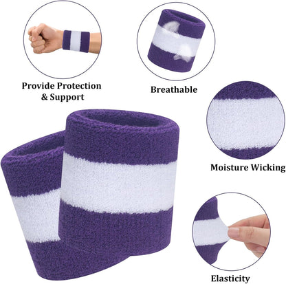 Sweatband Set Sports Headband Wristband Set Sweatbands Terry Cloth Wristband Wrist Sweatband Headbands Moisture Wicking Sweat Absorbing Head Band