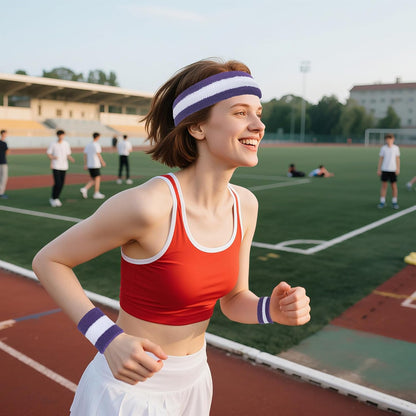 Sweatband Set Sports Headband Wristband Set Sweatbands Terry Cloth Wristband Wrist Sweatband Headbands Moisture Wicking Sweat Absorbing Head Band