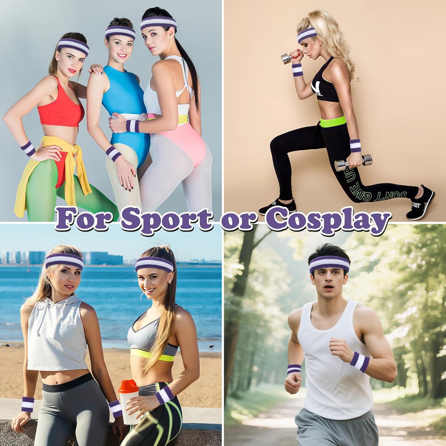 Sweatband Set Sports Headband Wristband Set Sweatbands Terry Cloth Wristband Wrist Sweatband Headbands Moisture Wicking Sweat Absorbing Head Band