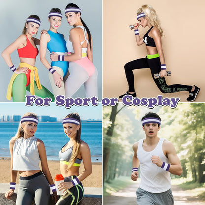 Sweatband Set Sports Headband Wristband Set Sweatbands Terry Cloth Wristband Wrist Sweatband Headbands Moisture Wicking Sweat Absorbing Head Band