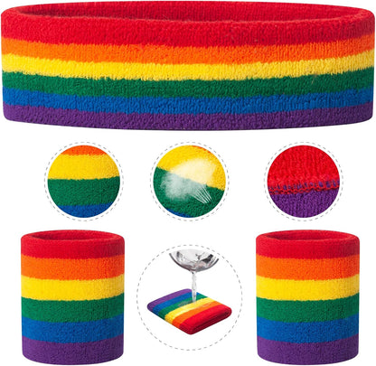 Sweatband Set Sports Headband Wristband Set Sweatbands Terry Cloth Wristband Wrist Sweatband Headbands Moisture Wicking Sweat Absorbing Head Band