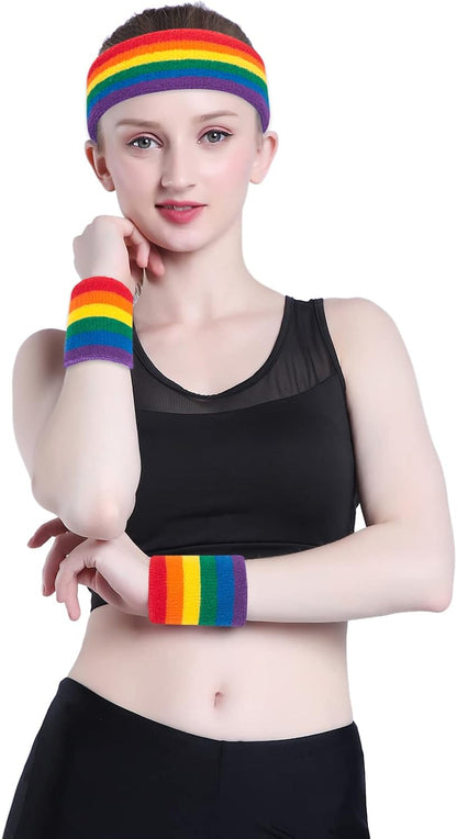 Sweatband Set Sports Headband Wristband Set Sweatbands Terry Cloth Wristband Wrist Sweatband Headbands Moisture Wicking Sweat Absorbing Head Band