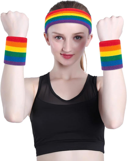 Sweatband Set Sports Headband Wristband Set Sweatbands Terry Cloth Wristband Wrist Sweatband Headbands Moisture Wicking Sweat Absorbing Head Band