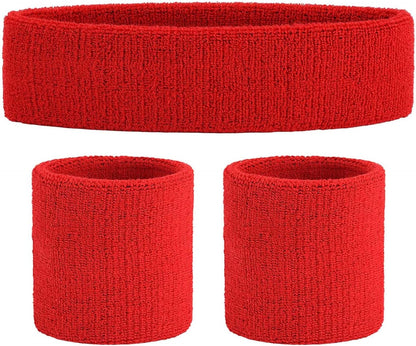 Sweatband Set Sports Headband Wristband Set Sweatbands Terry Cloth Wristband Wrist Sweatband Headbands Moisture Wicking Sweat Absorbing Head Band