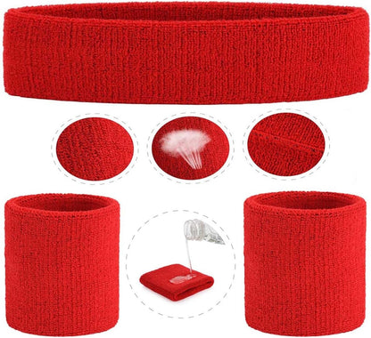 Sweatband Set Sports Headband Wristband Set Sweatbands Terry Cloth Wristband Wrist Sweatband Headbands Moisture Wicking Sweat Absorbing Head Band