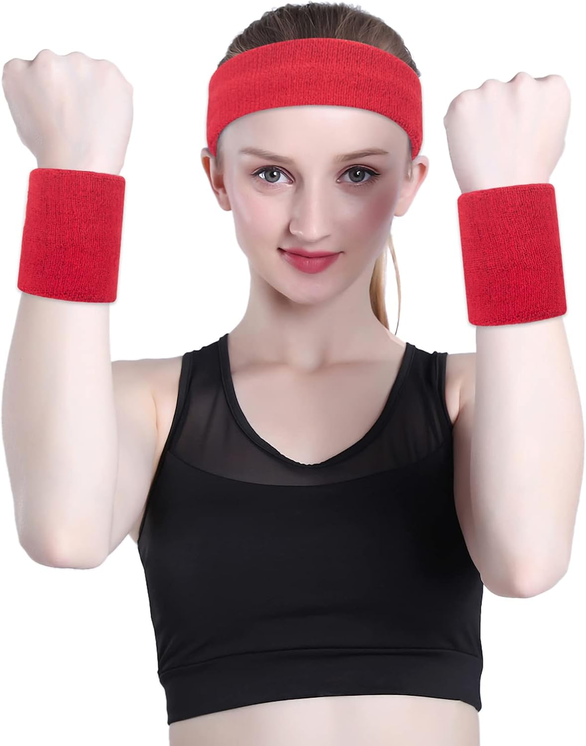 Sweatband Set Sports Headband Wristband Set Sweatbands Terry Cloth Wristband Wrist Sweatband Headbands Moisture Wicking Sweat Absorbing Head Band