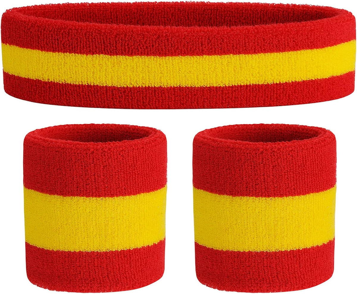 Sweatband Set Sports Headband Wristband Set Sweatbands Terry Cloth Wristband Wrist Sweatband Headbands Moisture Wicking Sweat Absorbing Head Band