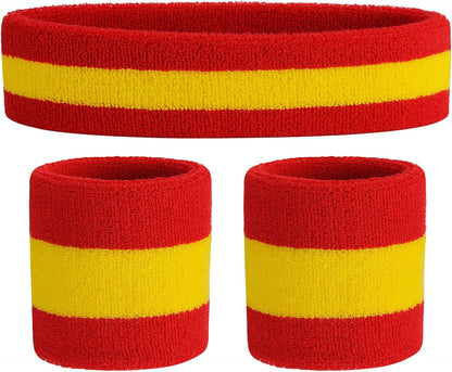 Sweatband Set Sports Headband Wristband Set Sweatbands Terry Cloth Wristband Wrist Sweatband Headbands Moisture Wicking Sweat Absorbing Head Band