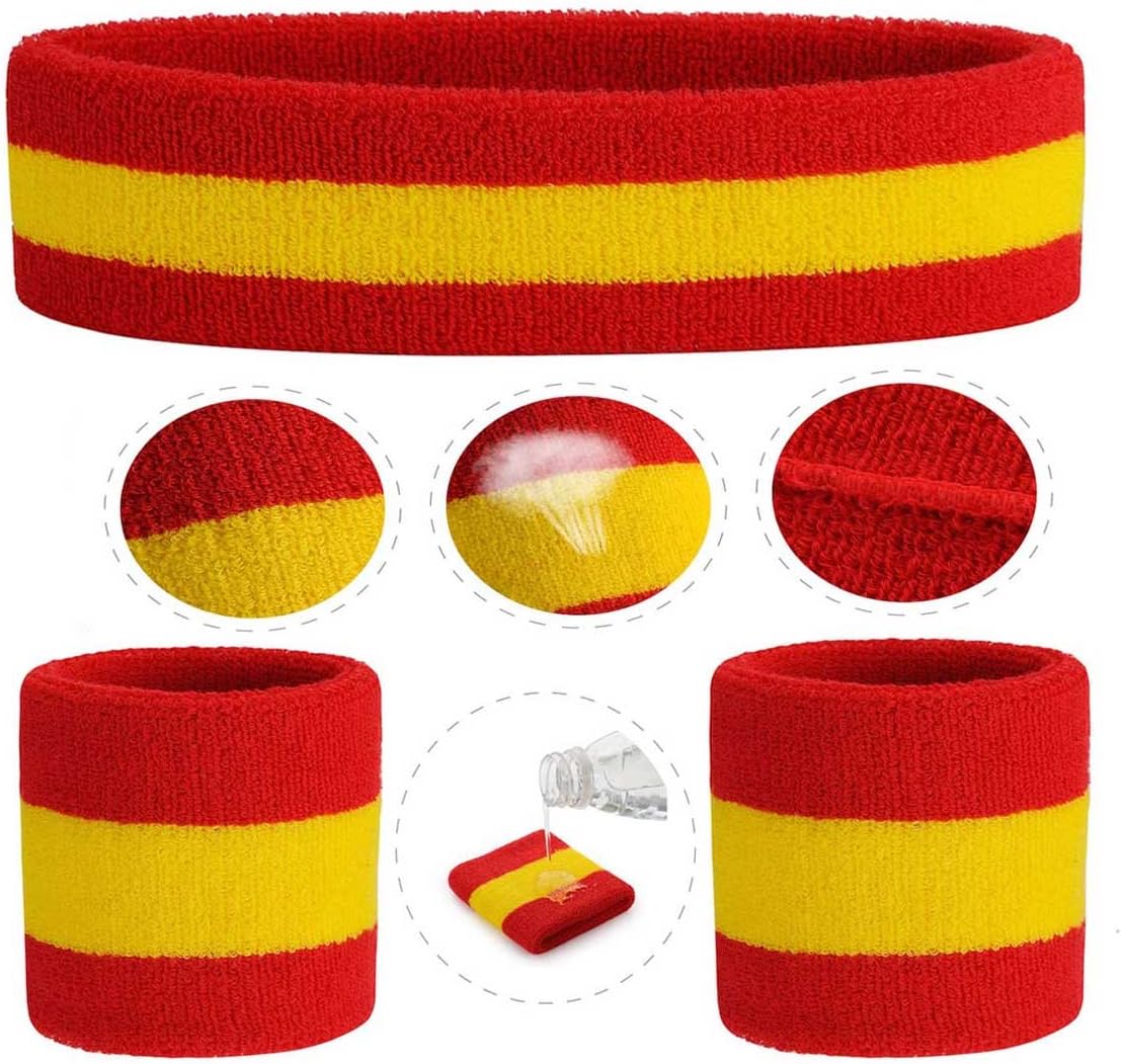 Sweatband Set Sports Headband Wristband Set Sweatbands Terry Cloth Wristband Wrist Sweatband Headbands Moisture Wicking Sweat Absorbing Head Band