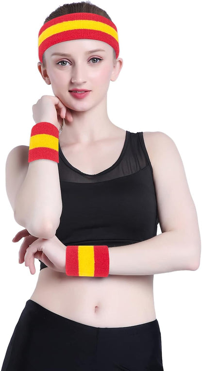 Sweatband Set Sports Headband Wristband Set Sweatbands Terry Cloth Wristband Wrist Sweatband Headbands Moisture Wicking Sweat Absorbing Head Band