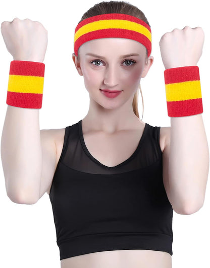 Sweatband Set Sports Headband Wristband Set Sweatbands Terry Cloth Wristband Wrist Sweatband Headbands Moisture Wicking Sweat Absorbing Head Band