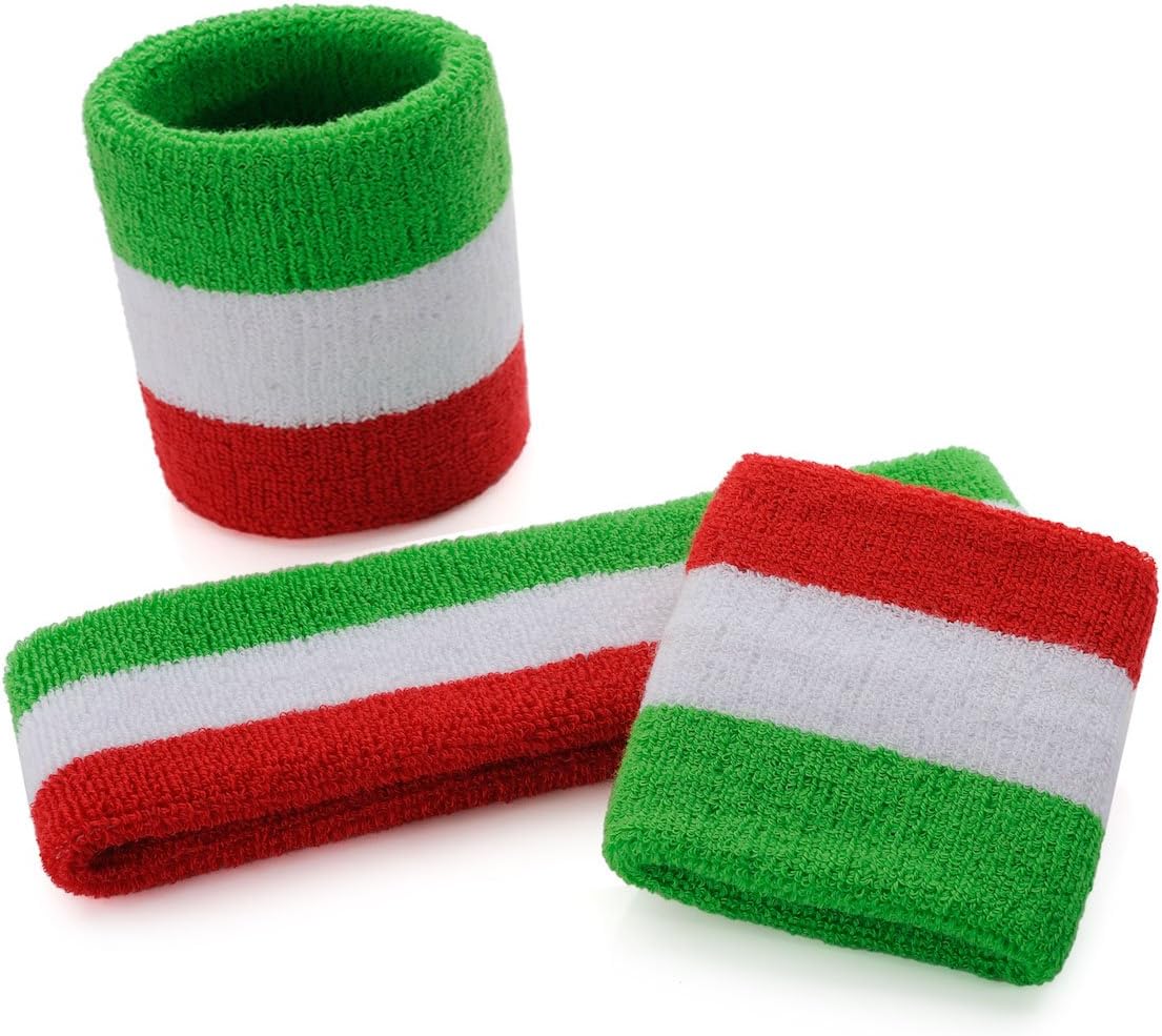 Sweatband Set Sports Headband Wristband Set Sweatbands Terry Cloth Wristband Wrist Sweatband Headbands Moisture Wicking Sweat Absorbing Head Band