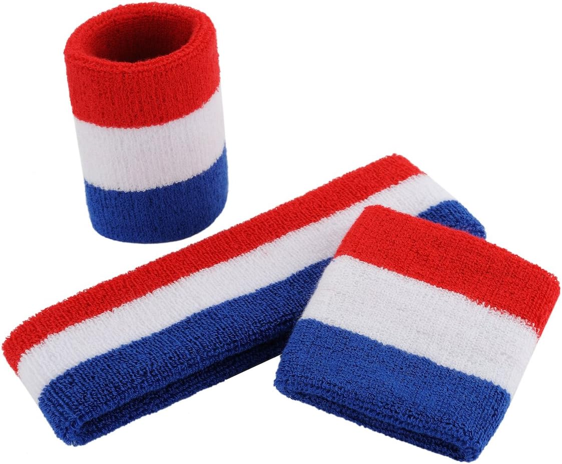 Sweatband Set Sports Headband Wristband Set Sweatbands Terry Cloth Wristband Wrist Sweatband Headbands Moisture Wicking Sweat Absorbing Head Band