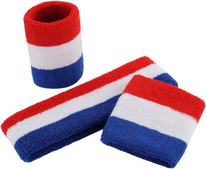 Sweatband Set Sports Headband Wristband Set Sweatbands Terry Cloth Wristband Wrist Sweatband Headbands Moisture Wicking Sweat Absorbing Head Band