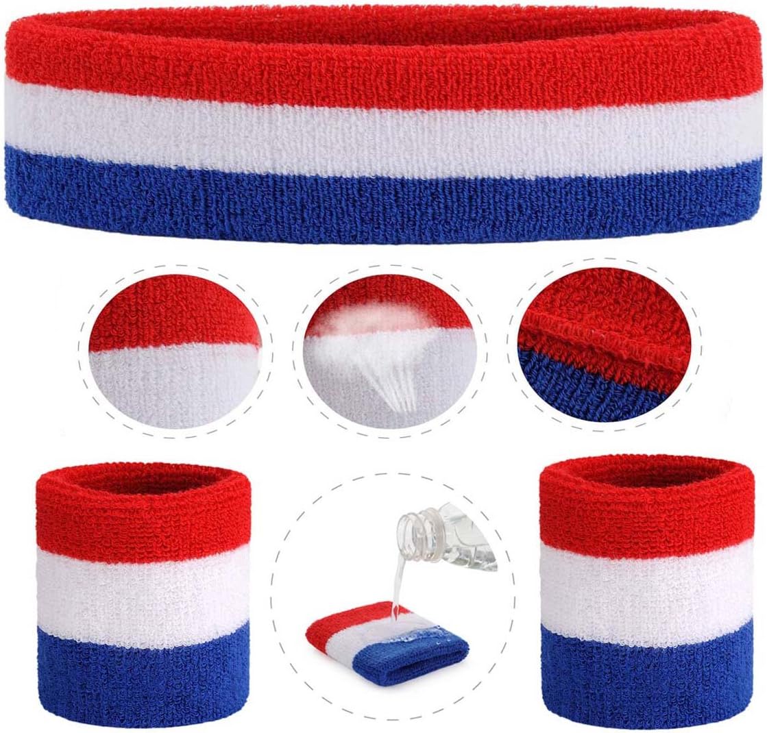 Sweatband Set Sports Headband Wristband Set Sweatbands Terry Cloth Wristband Wrist Sweatband Headbands Moisture Wicking Sweat Absorbing Head Band