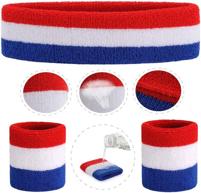 Sweatband Set Sports Headband Wristband Set Sweatbands Terry Cloth Wristband Wrist Sweatband Headbands Moisture Wicking Sweat Absorbing Head Band