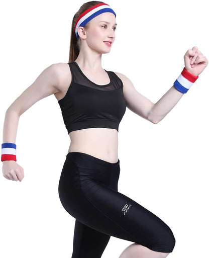 Sweatband Set Sports Headband Wristband Set Sweatbands Terry Cloth Wristband Wrist Sweatband Headbands Moisture Wicking Sweat Absorbing Head Band