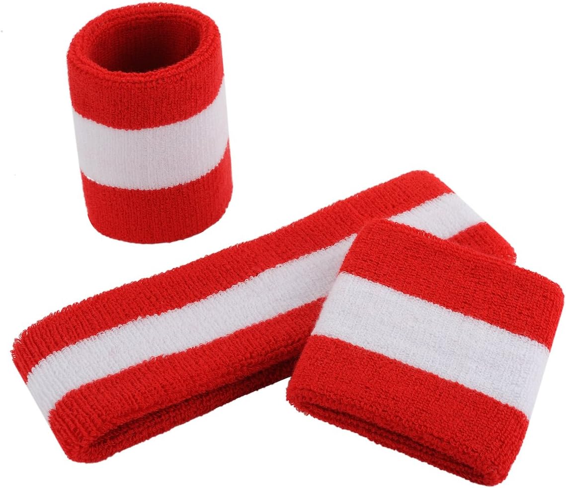Sweatband Set Sports Headband Wristband Set Sweatbands Terry Cloth Wristband Wrist Sweatband Headbands Moisture Wicking Sweat Absorbing Head Band