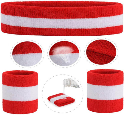 Sweatband Set Sports Headband Wristband Set Sweatbands Terry Cloth Wristband Wrist Sweatband Headbands Moisture Wicking Sweat Absorbing Head Band
