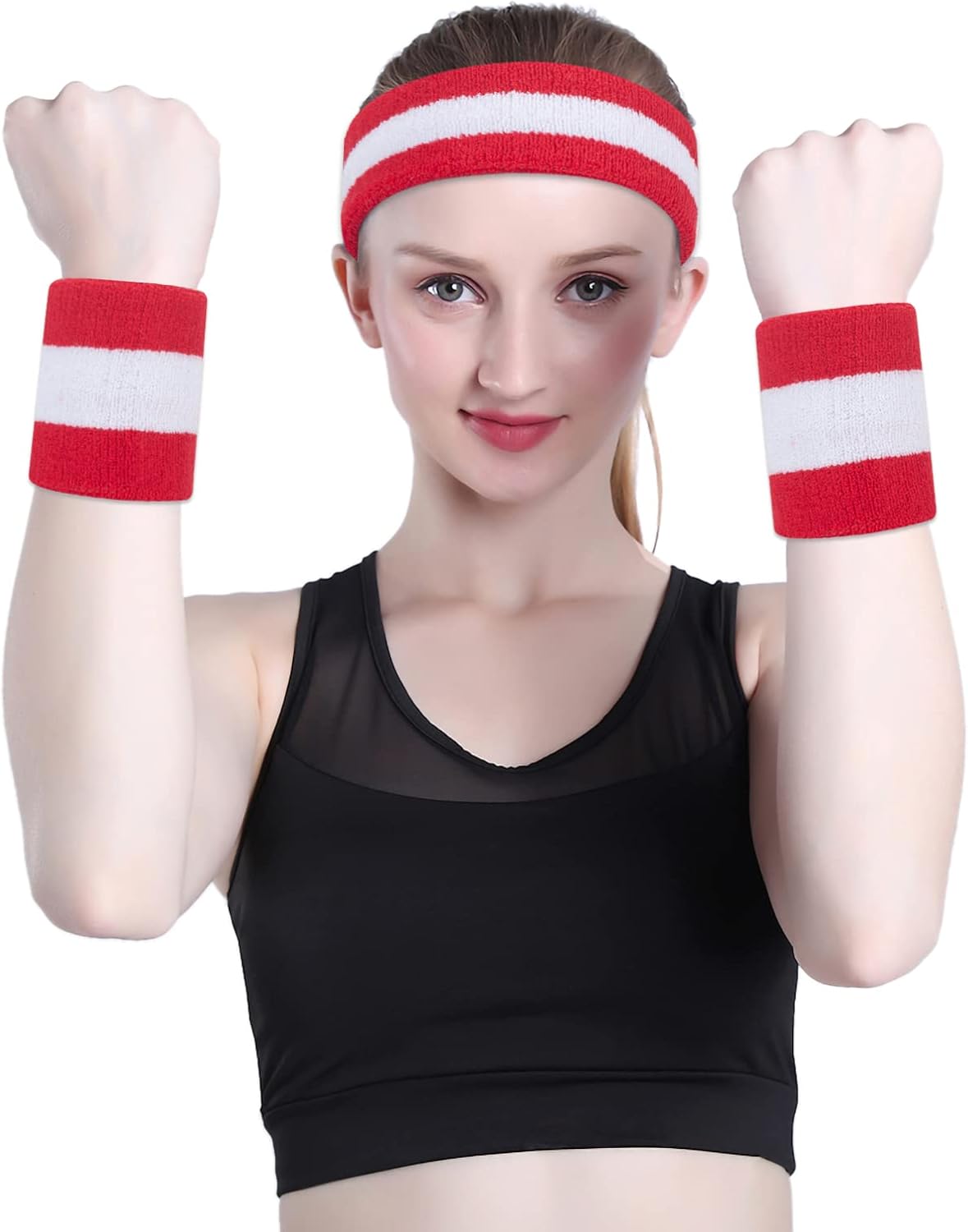 Sweatband Set Sports Headband Wristband Set Sweatbands Terry Cloth Wristband Wrist Sweatband Headbands Moisture Wicking Sweat Absorbing Head Band