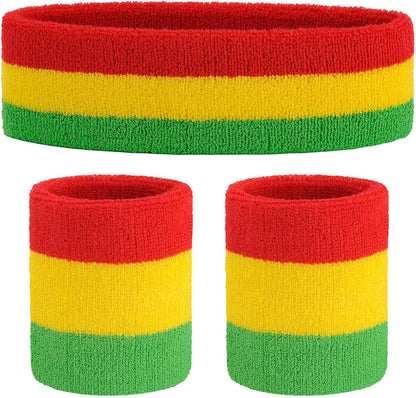 Sweatband Set Sports Headband Wristband Set Sweatbands Terry Cloth Wristband Wrist Sweatband Headbands Moisture Wicking Sweat Absorbing Head Band