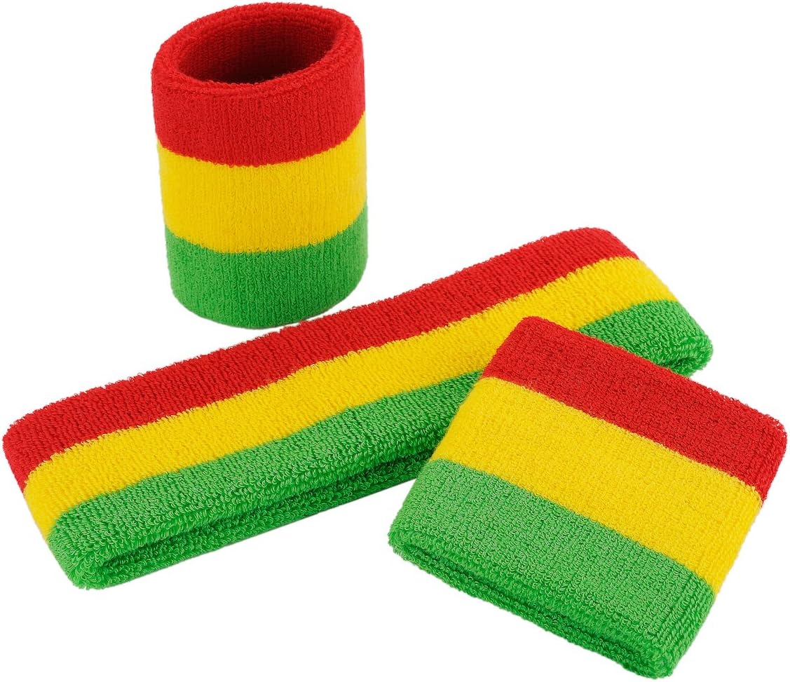 Sweatband Set Sports Headband Wristband Set Sweatbands Terry Cloth Wristband Wrist Sweatband Headbands Moisture Wicking Sweat Absorbing Head Band
