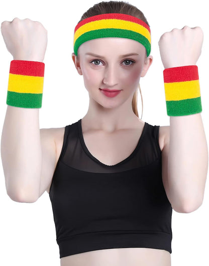 Sweatband Set Sports Headband Wristband Set Sweatbands Terry Cloth Wristband Wrist Sweatband Headbands Moisture Wicking Sweat Absorbing Head Band